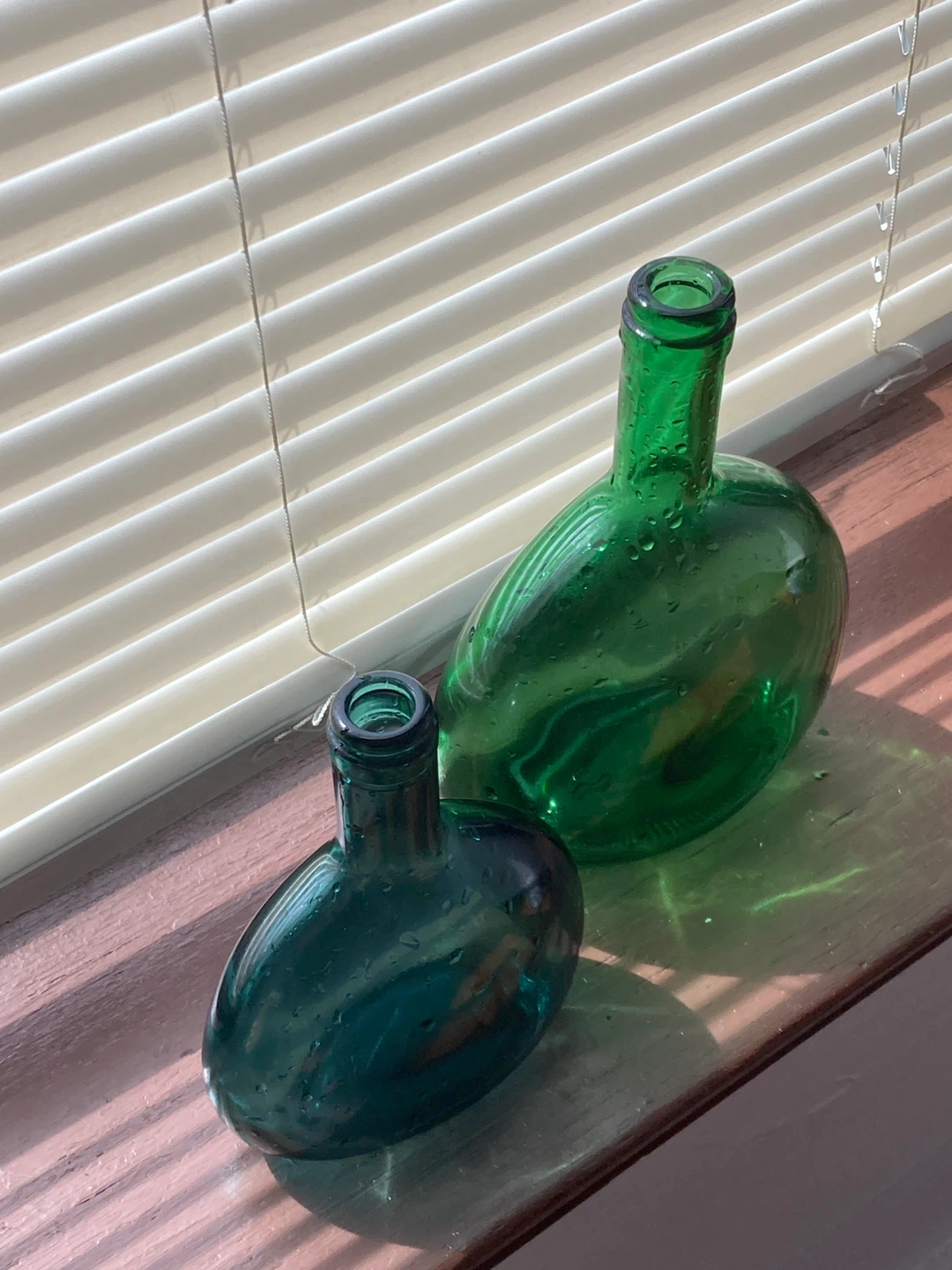 Set of 2 Green Glass Decorative Bottles