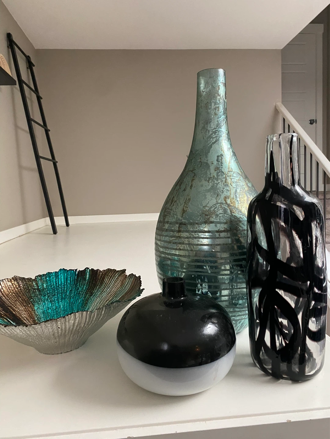 Decorative Glass Vases and Large clock