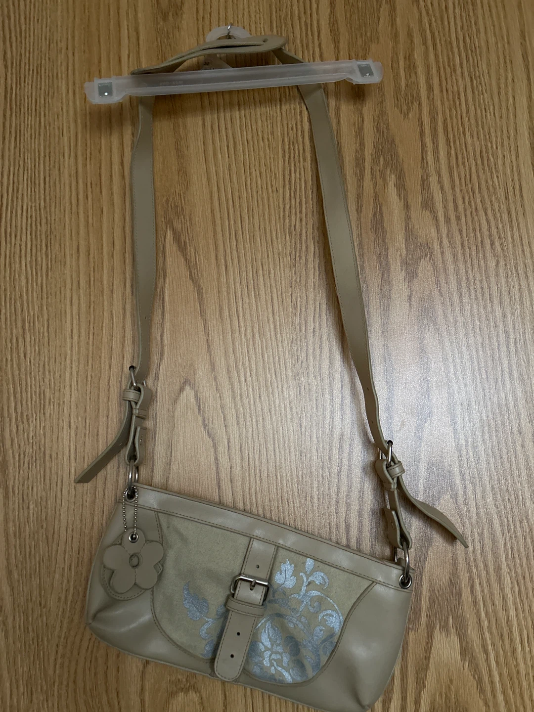 Tan Shoulder Bag with Floral Accent