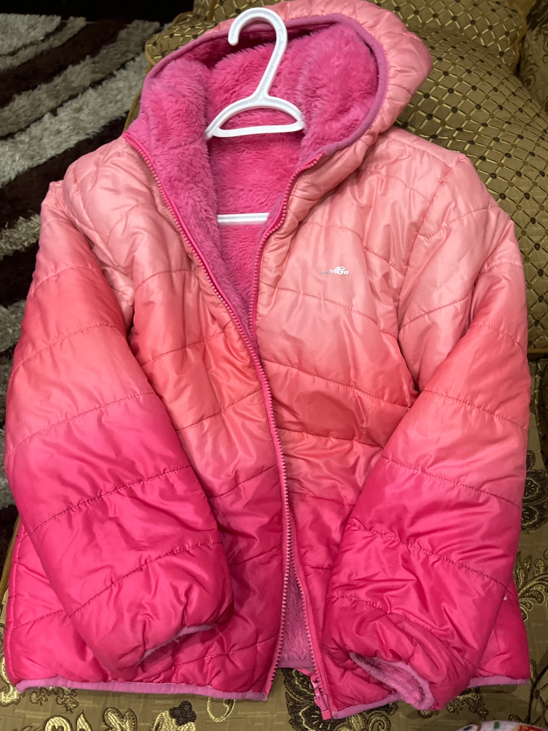 Girls' Reversible Puffer Jacket - Pink Ombre