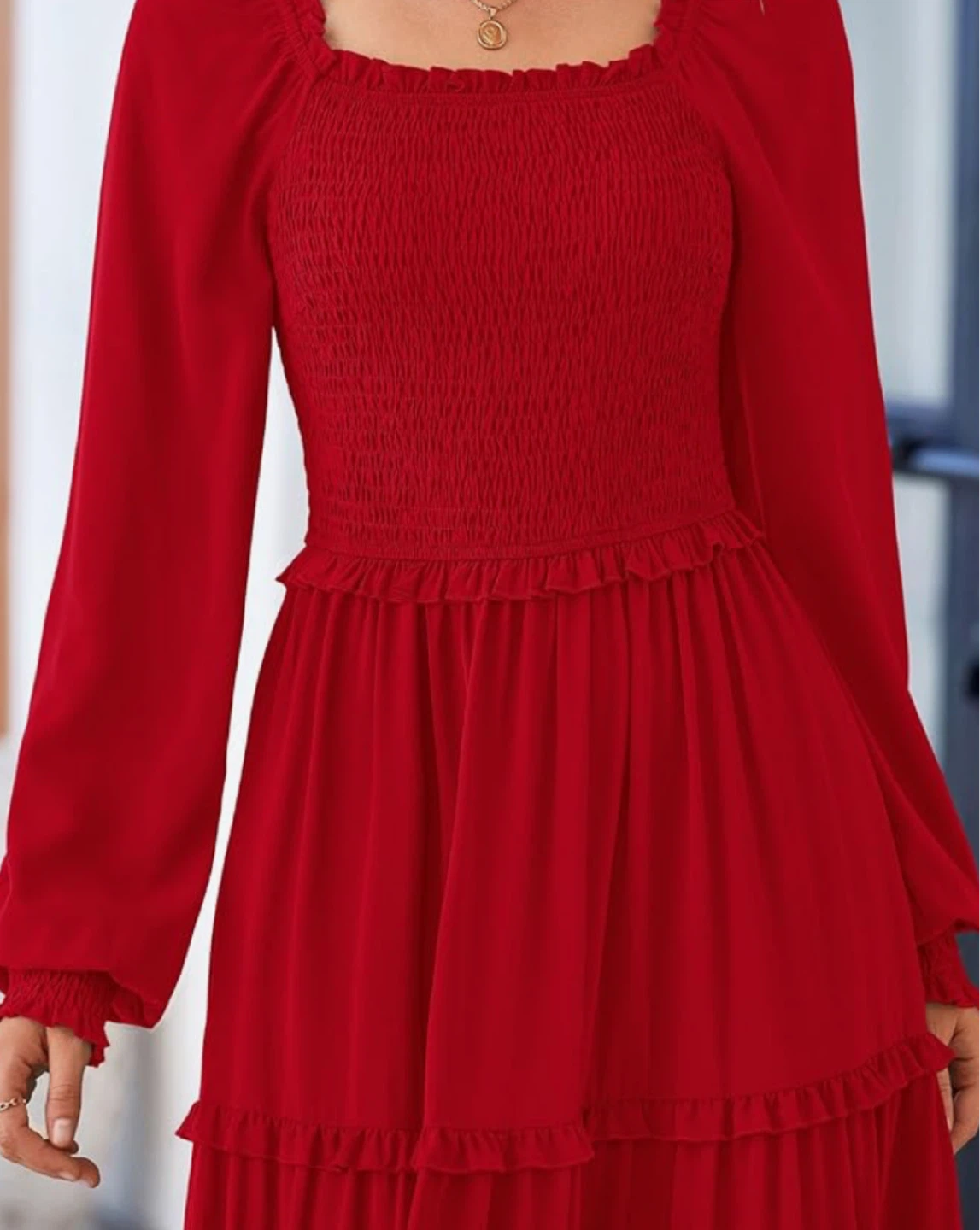 Red Square Neck Smocked Maxi Dress - photo 2