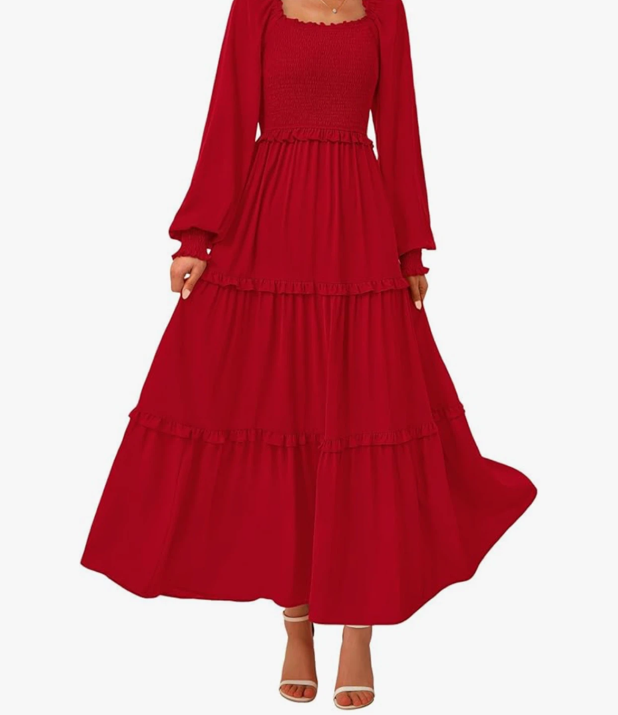 Red Square Neck Smocked Maxi Dress - photo 3