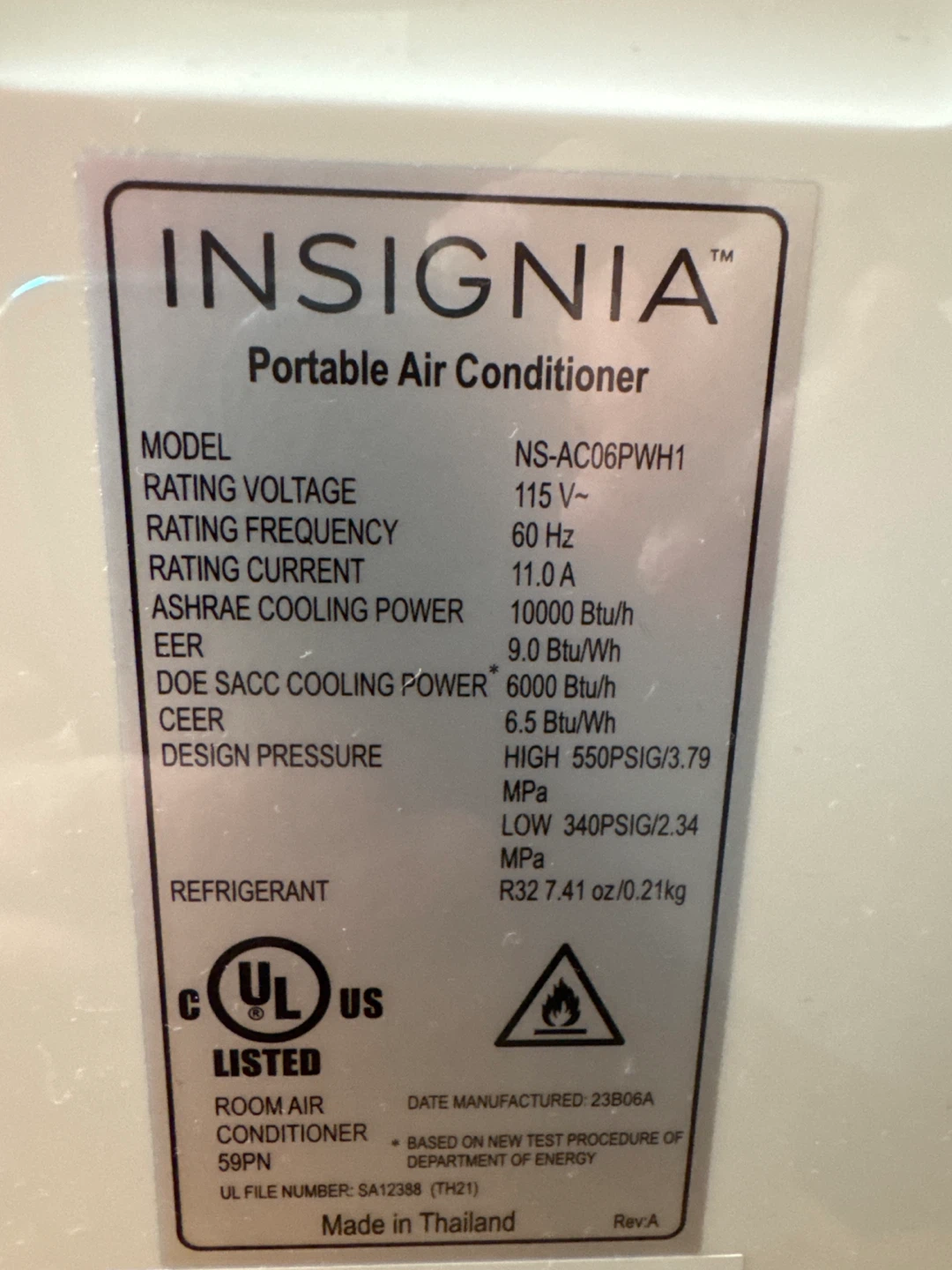 Insignia Portable Air Conditioner NS-AC06PWH1 - photo 4