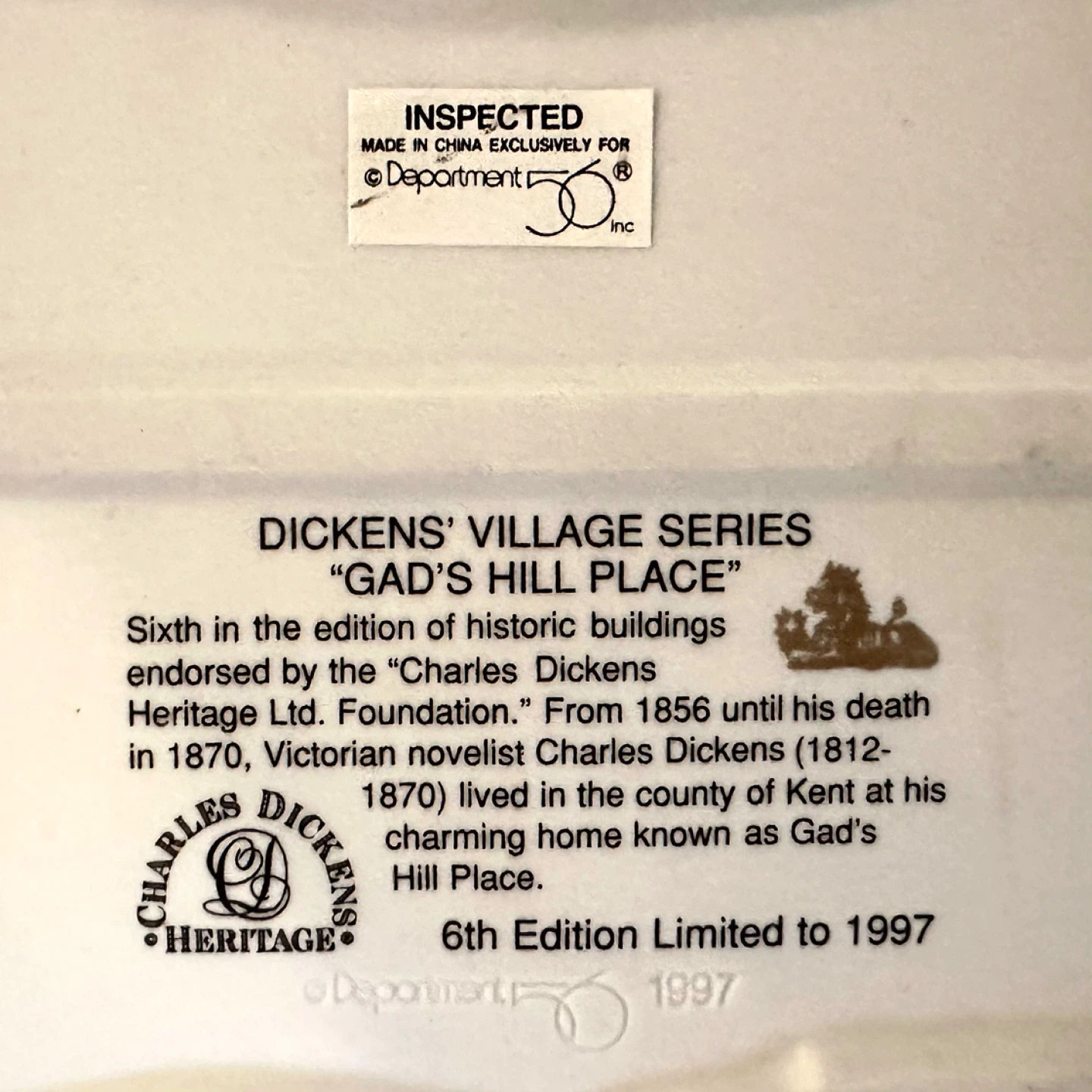 Dicken's Village Series "Gad's Hill Place" 6th Edition