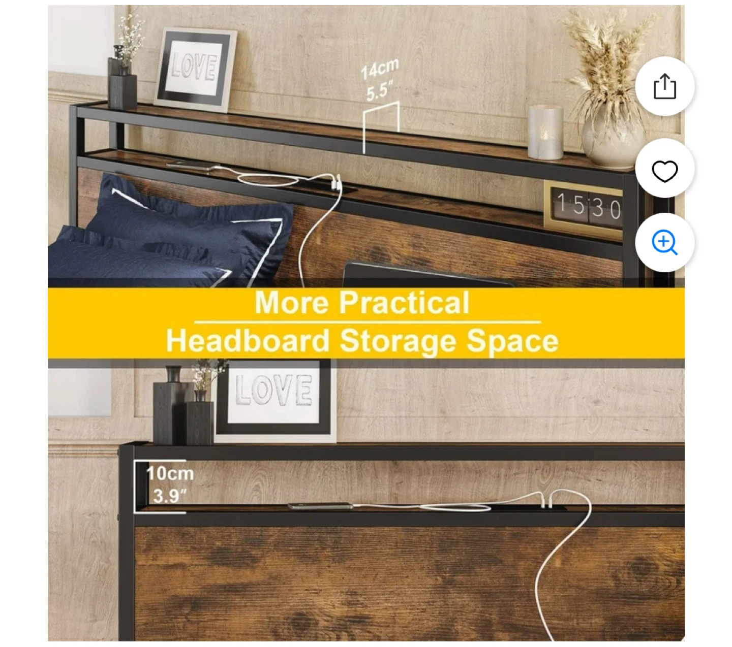 Queen Industrial Style Bed Frame with Headboard Storage - photo 5