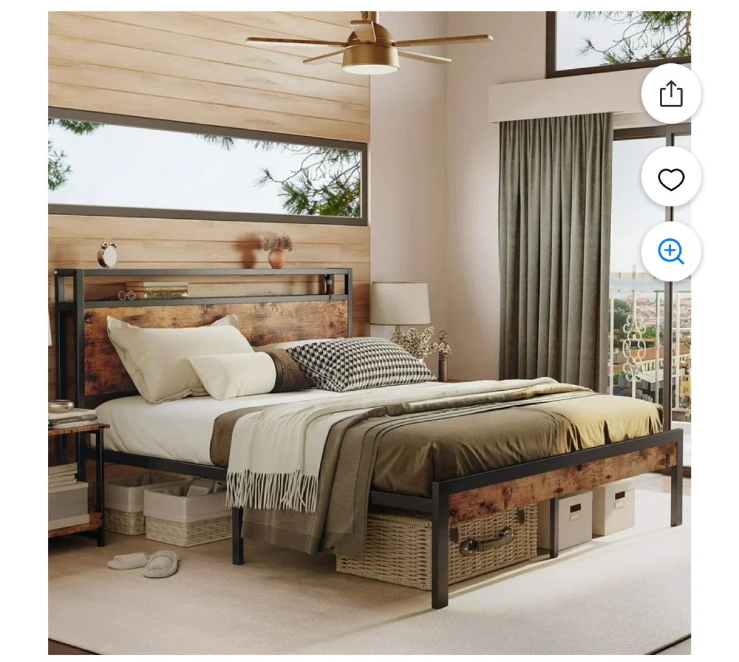 Queen Industrial Style Bed Frame with Headboard Storage - photo 4