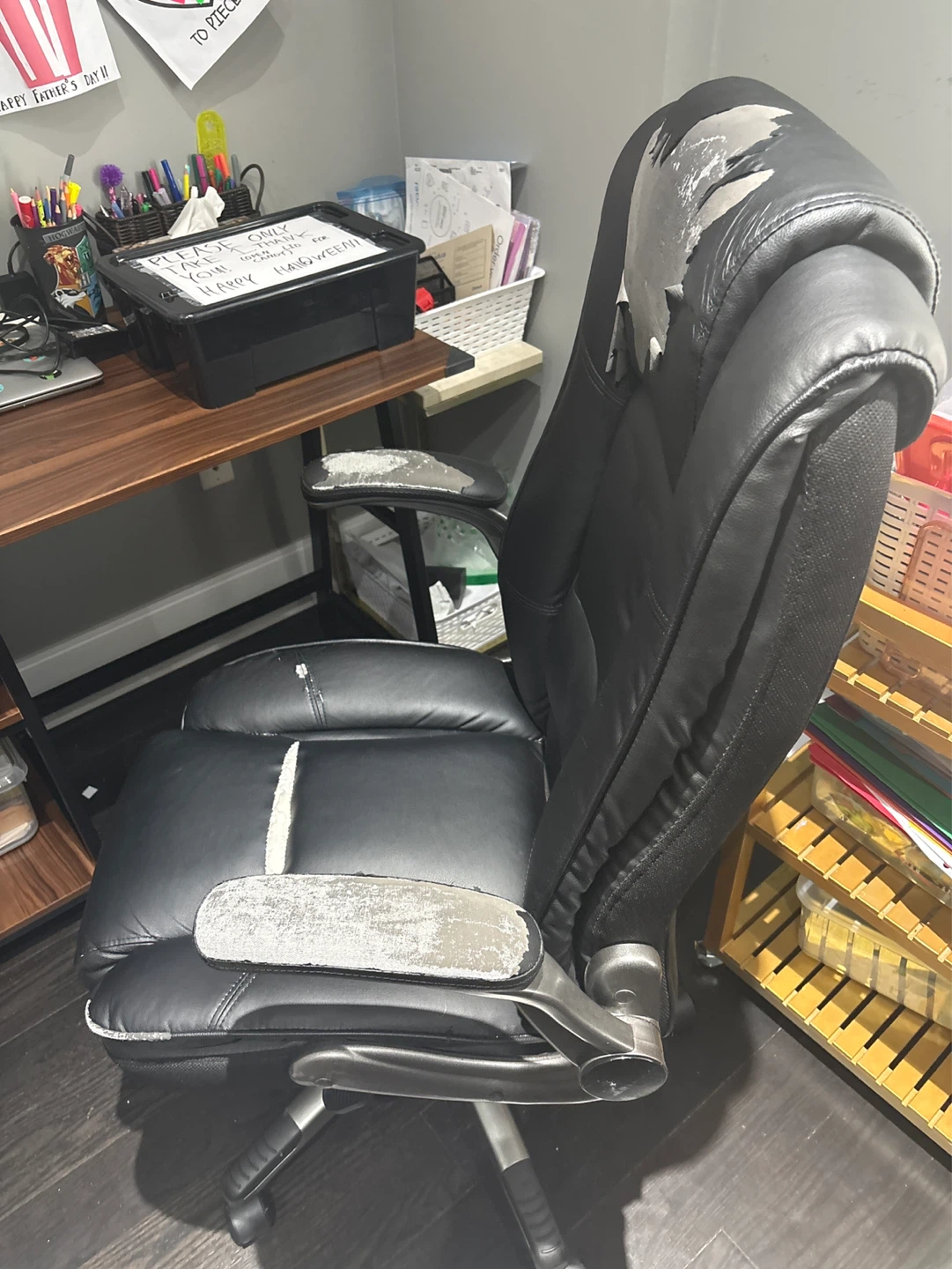 Black Faux Leather Office Chair - Heavily Worn - photo 4