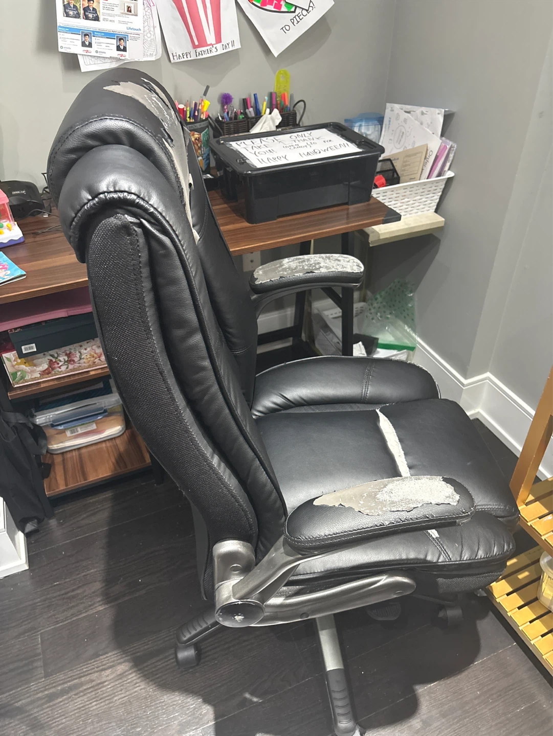 Black Faux Leather Office Chair - Heavily Worn - photo 3