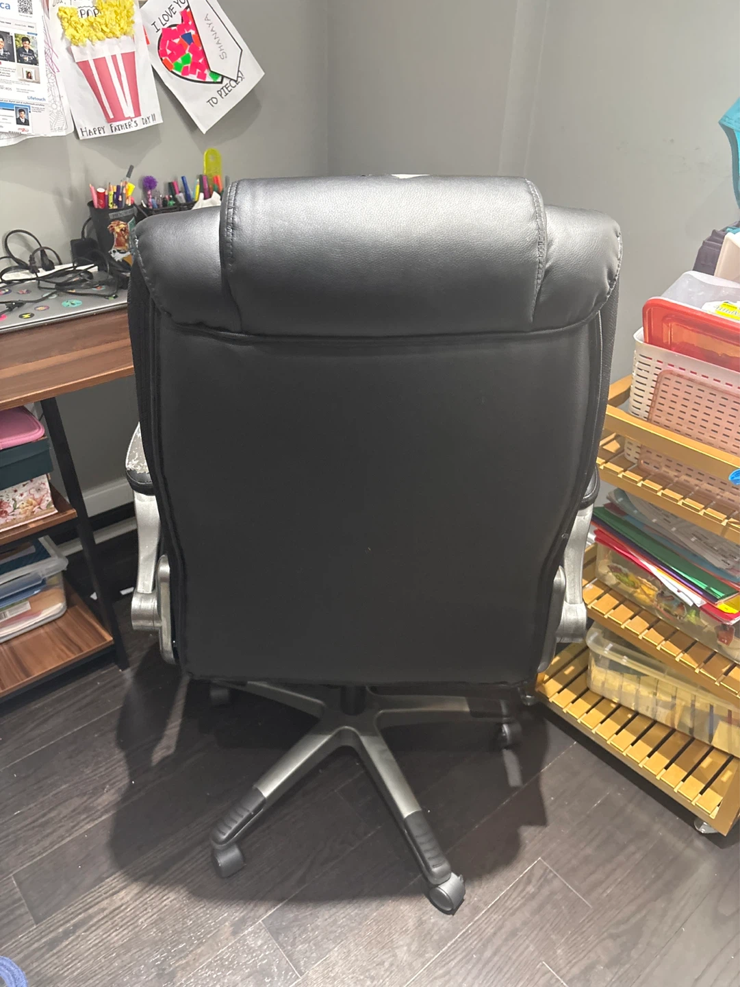 Black Faux Leather Office Chair - Heavily Worn - photo 2