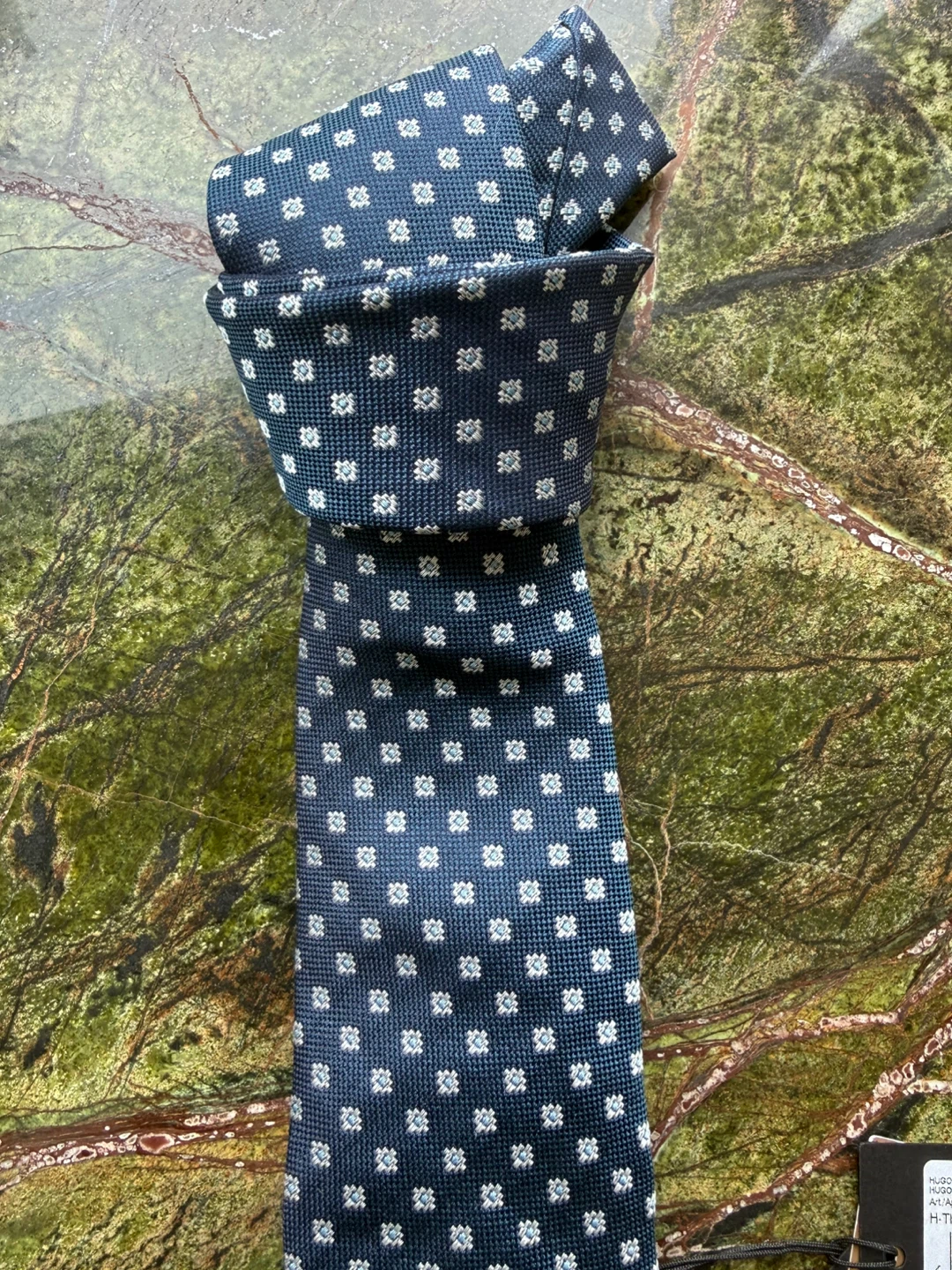 BOSS Navy Blue Dotted Silk Tie