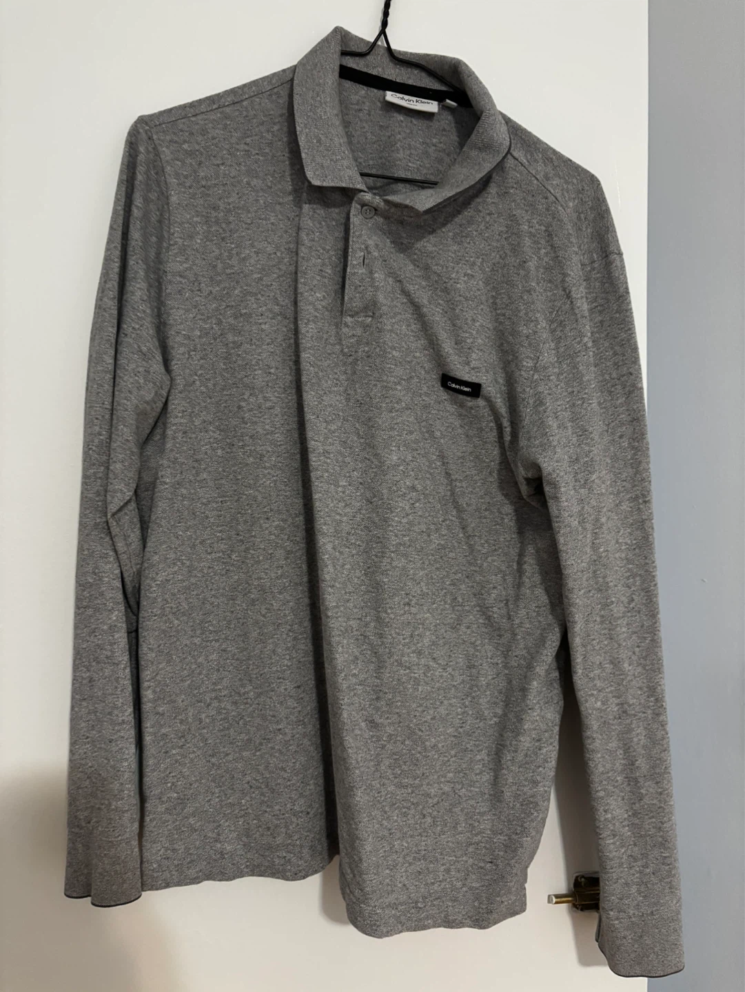 Calvin Klein Slim Fit Long Sleeve Polo Shirt - Grey - Size L