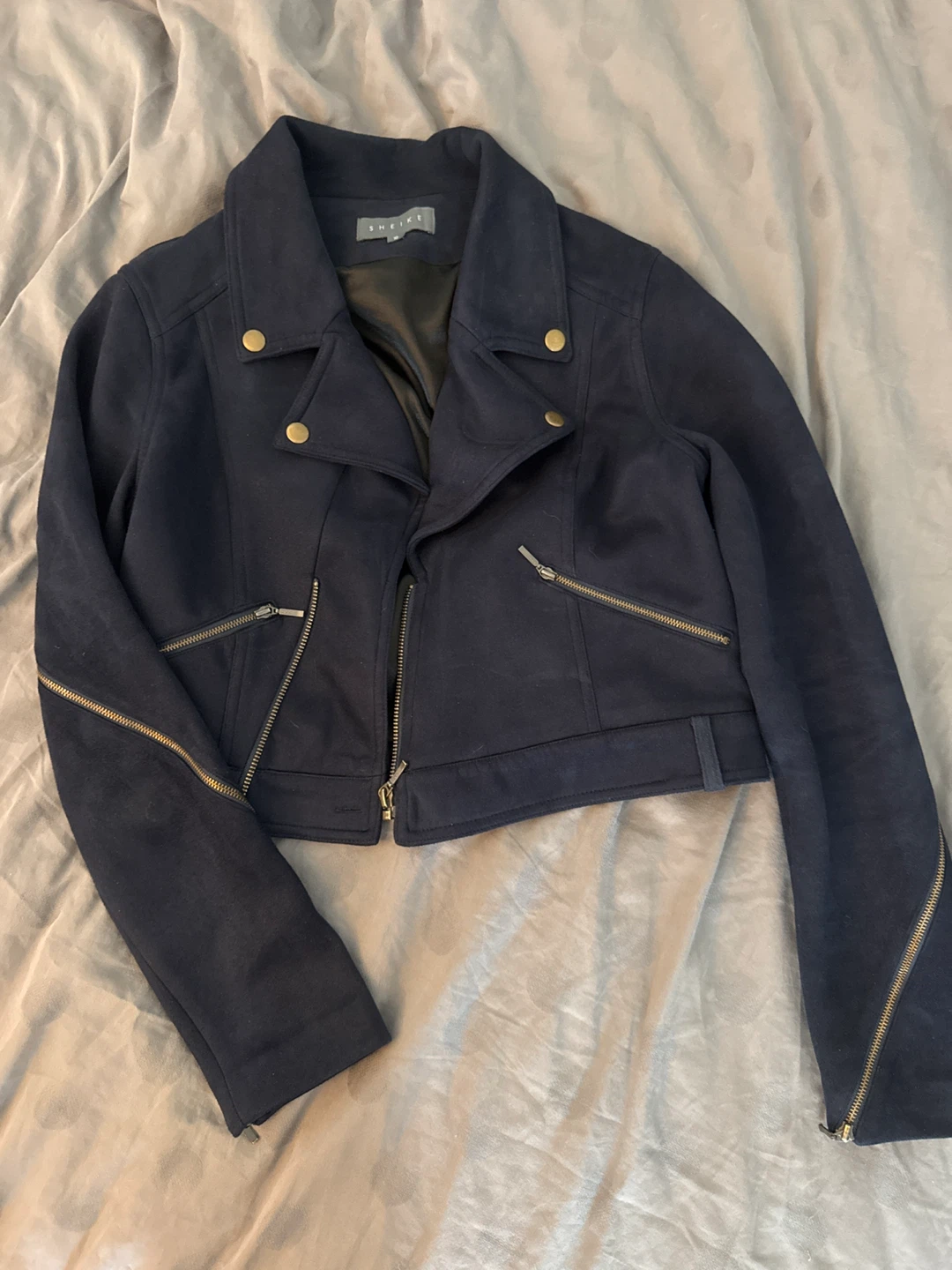 SHEIKE Navy Blue Suede Moto Jacket