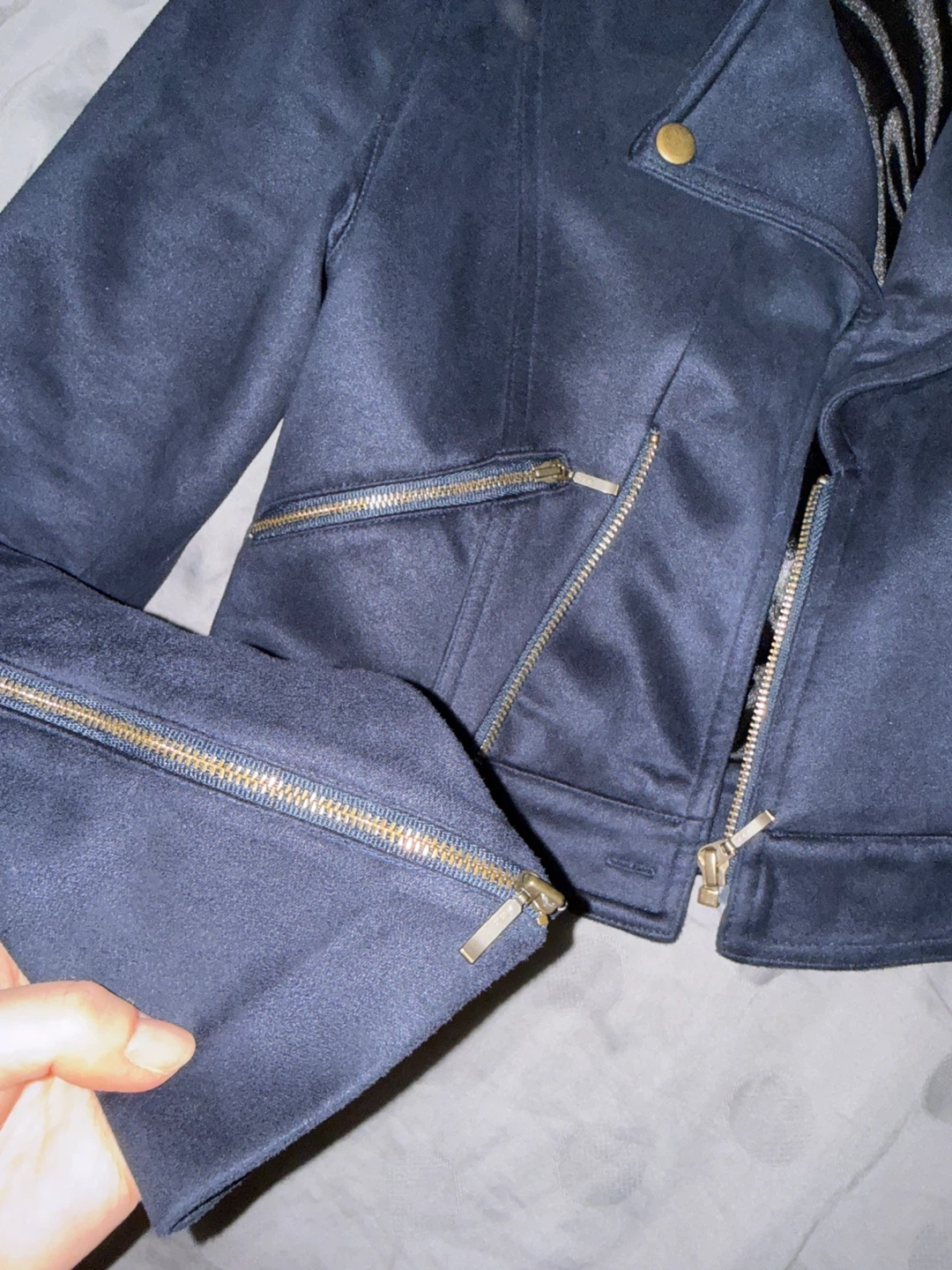 SHEIKE Navy Blue Suede Moto Jacket - photo 2