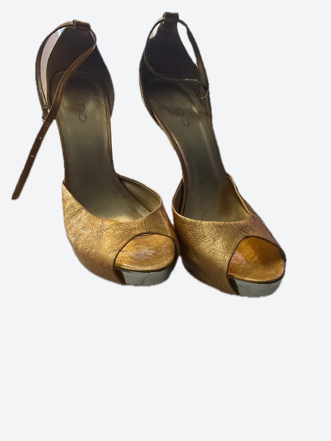 ALDO Gold Peep-Toe Heels
