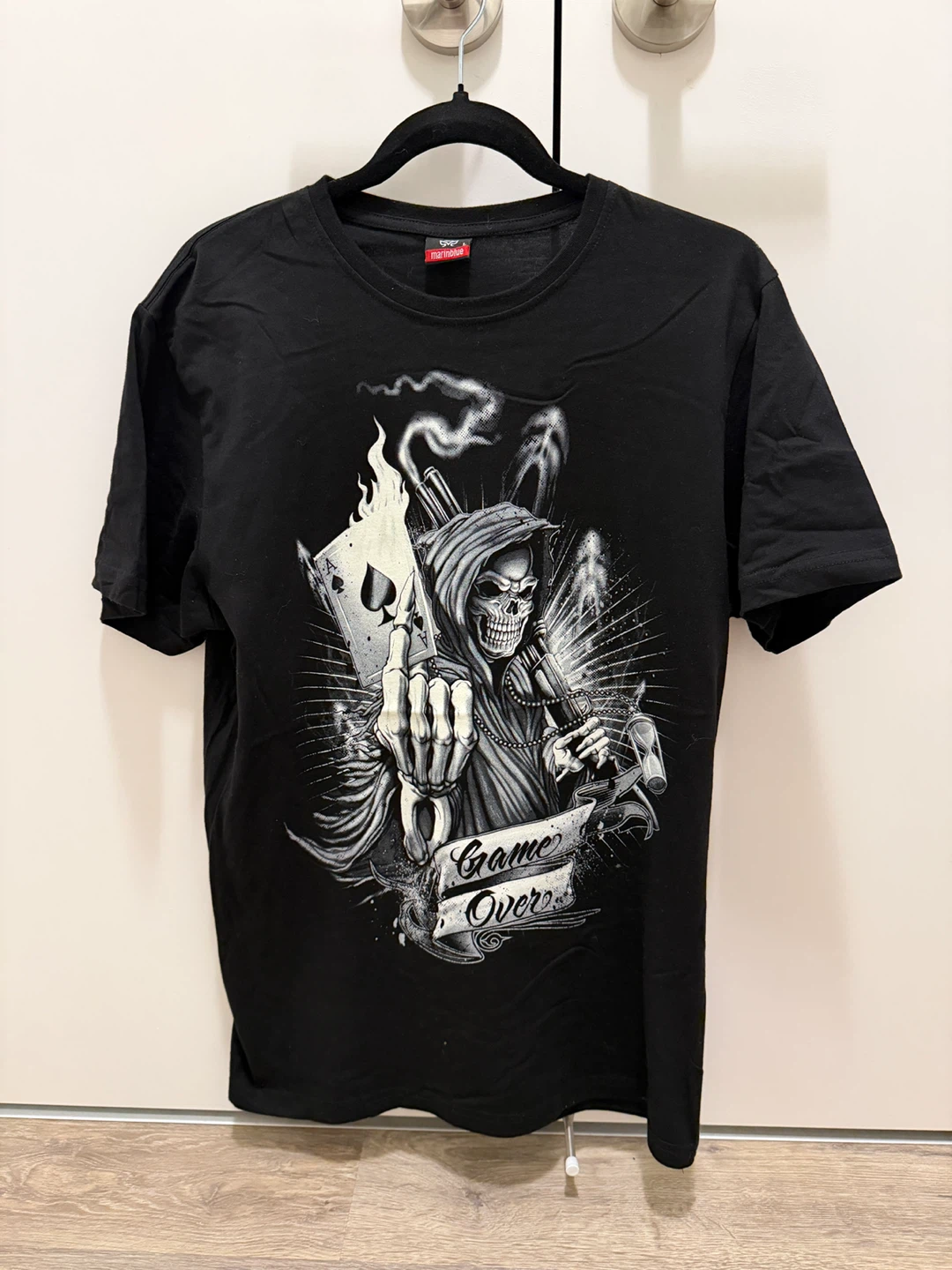 Black T-Shirt with Grim Reaper & Ace of Spades Graphic
