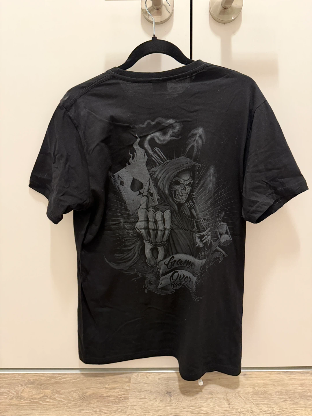 Black T-Shirt with Grim Reaper & Ace of Spades Graphic - photo 2