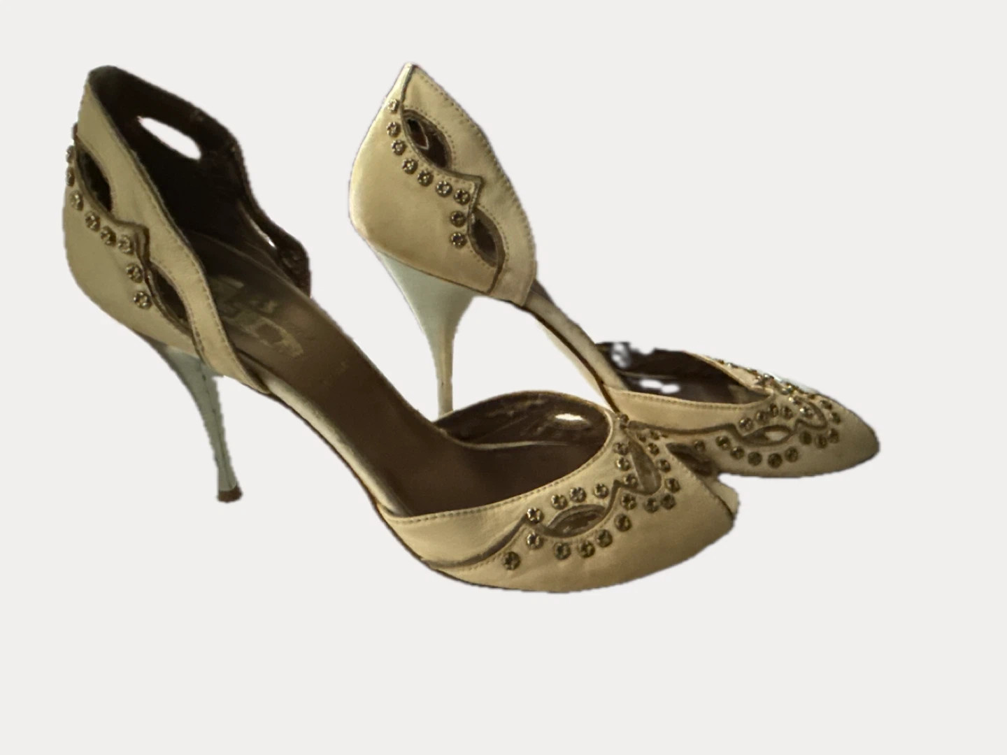 Cream Peep-Toe Heels with Studs - Size 7 - photo 2