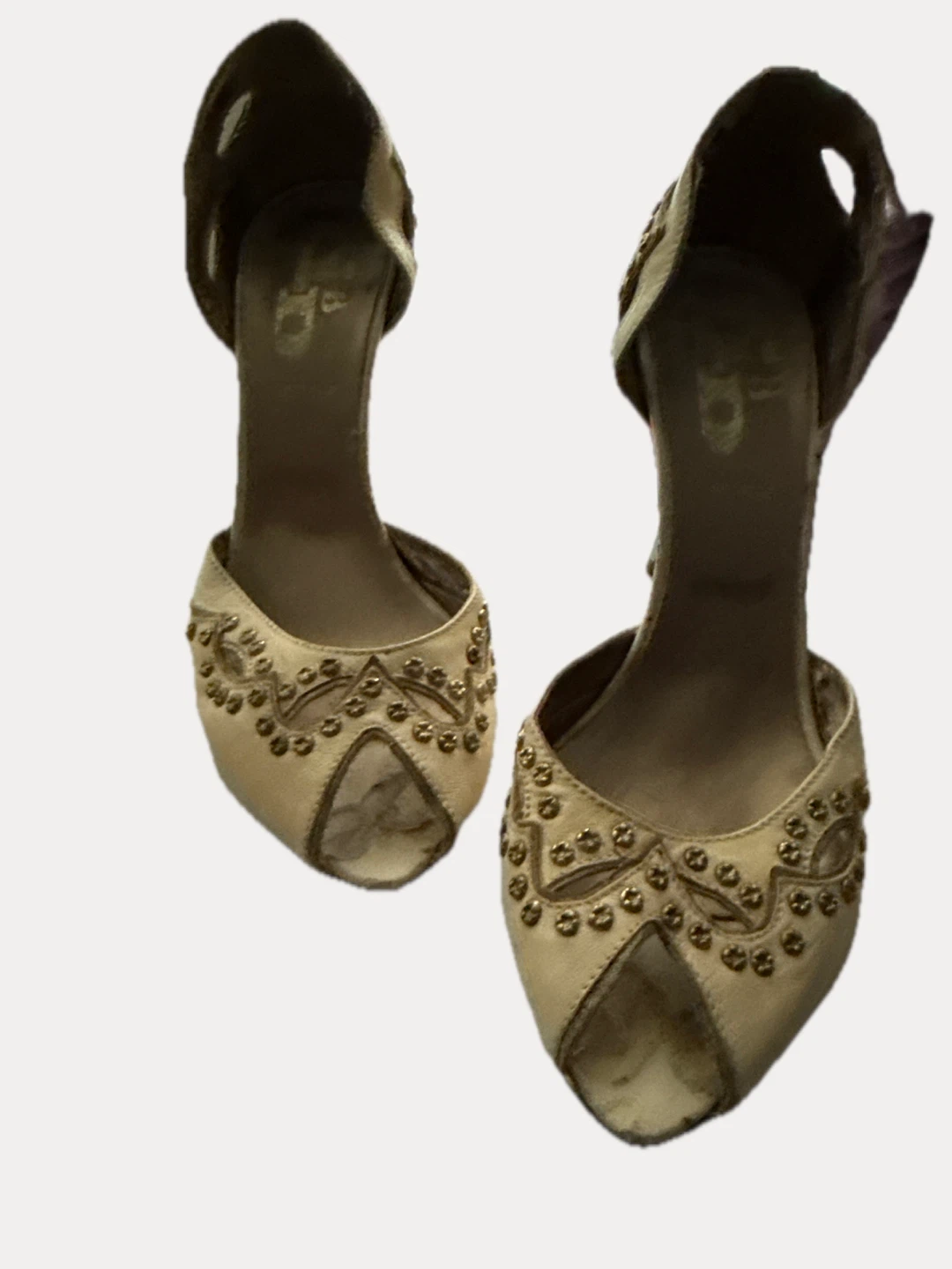 Cream Peep-Toe Heels with Studs - Size 7