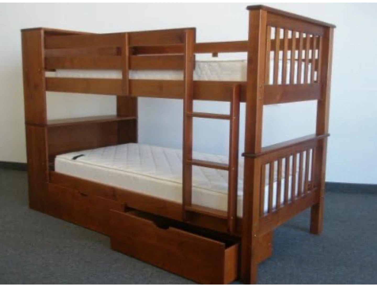 Wooden Bunk Bed with Drawers and Mattresses