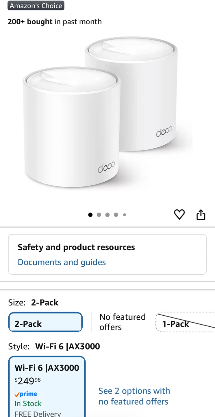 TP-Link Deco X50 AX3000 Whole-Home Mesh Wi-Fi 6 System (2-Pack)