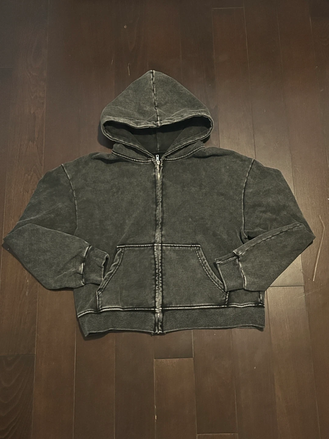 Dark Grey Washed Zip Up Hoodie