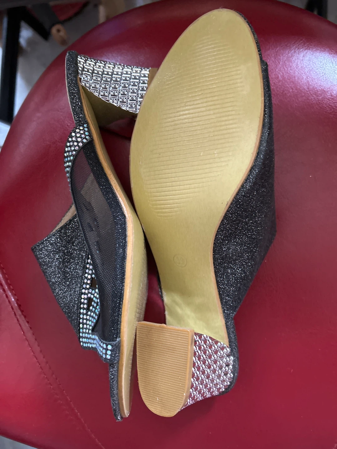 L'amour Black Glitter Mules Size 39 - photo 2
