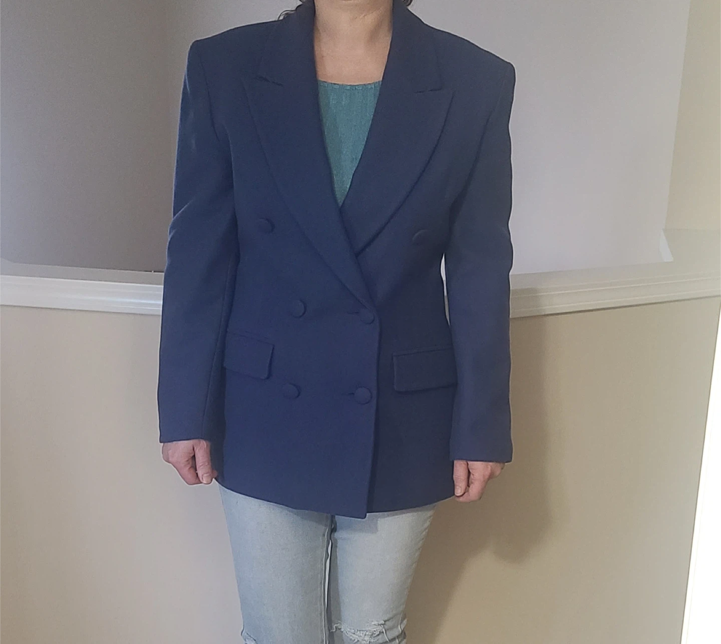 Navy Blue Double-Breasted Blazer