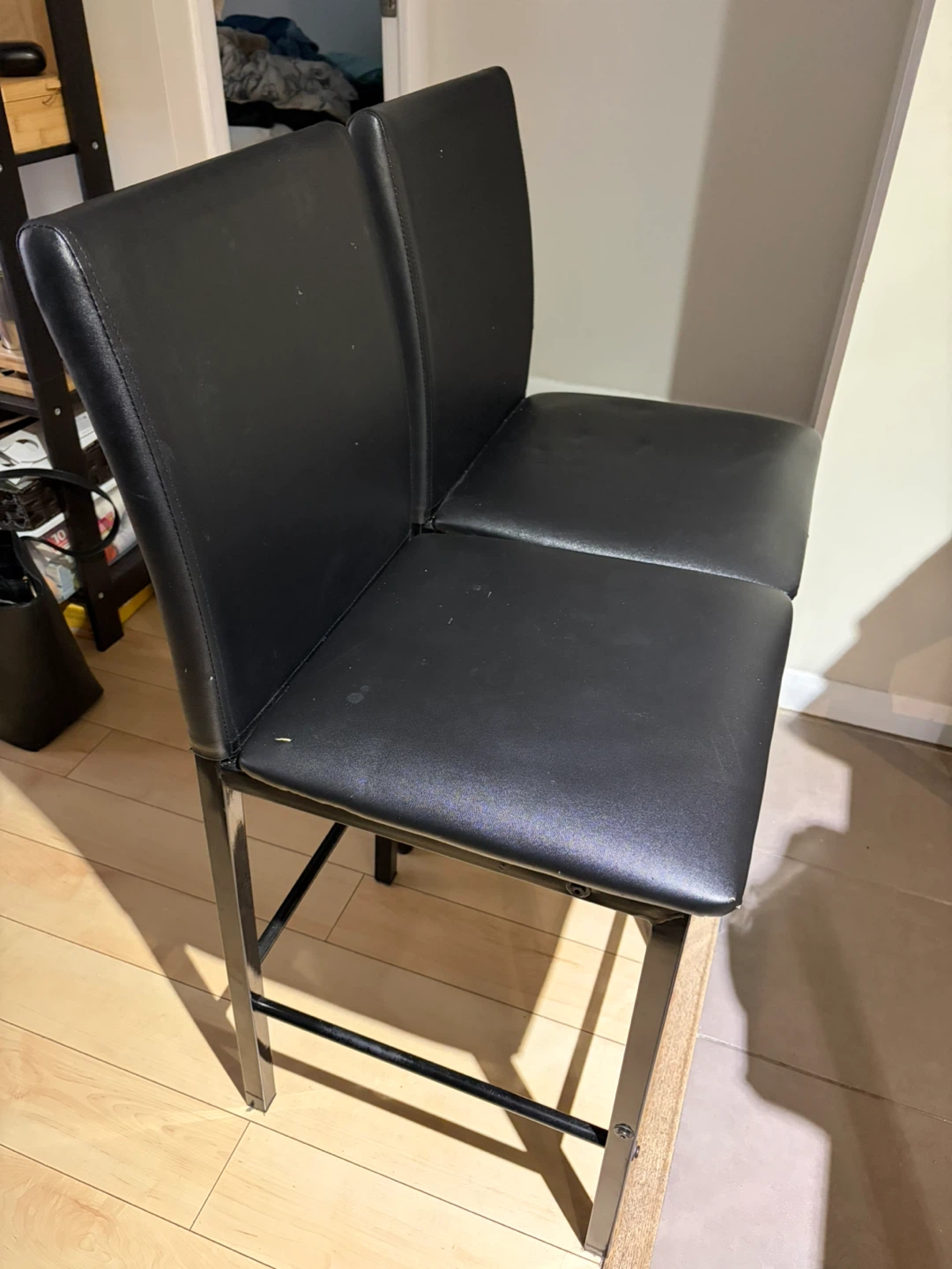 Set of 2 Black Faux Leather Bar Stools with table