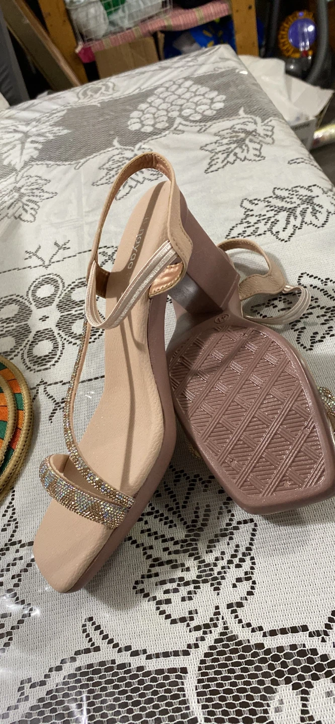 Beige Embellished Heeled Sandals - Size 41