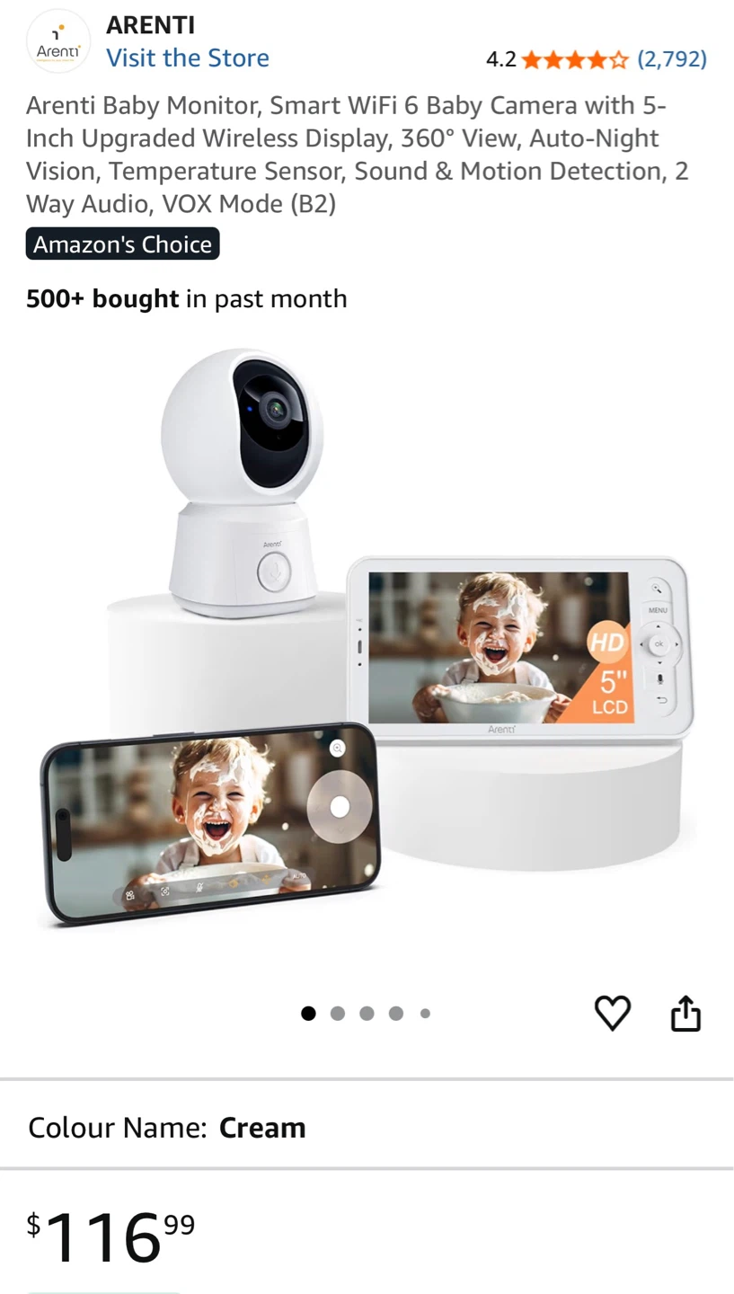 Arenti Baby WiFi Monitor and Camera with 5-Inch screen