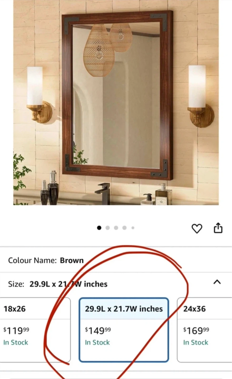 Sealed! High Quality Rustic Wood Wall Mirror 22x30”