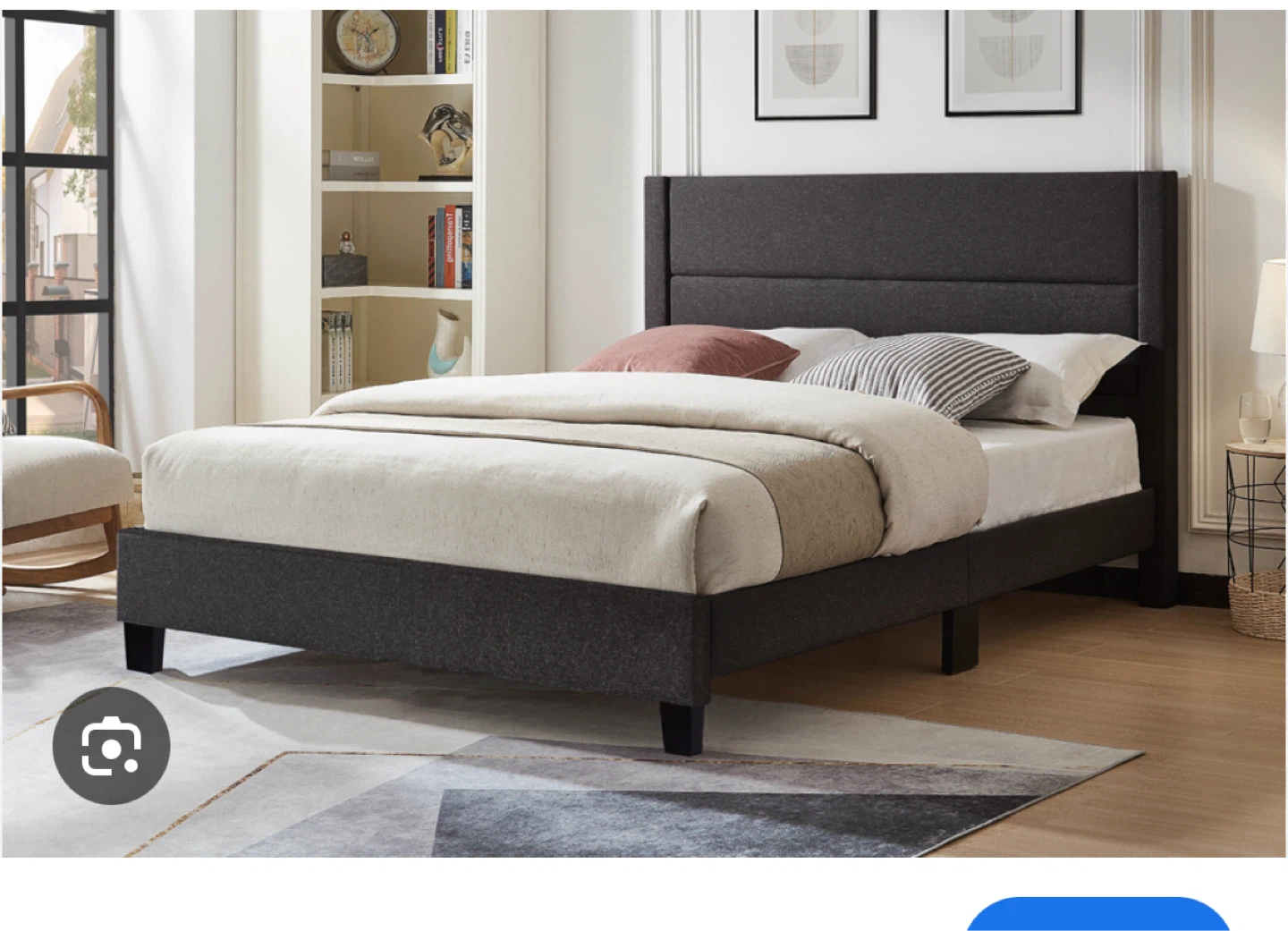 Dark Grey Fabric Upholstered Queen Bed Frame