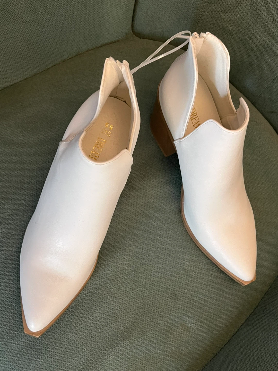 White Pointed Toe Block Heel Booties