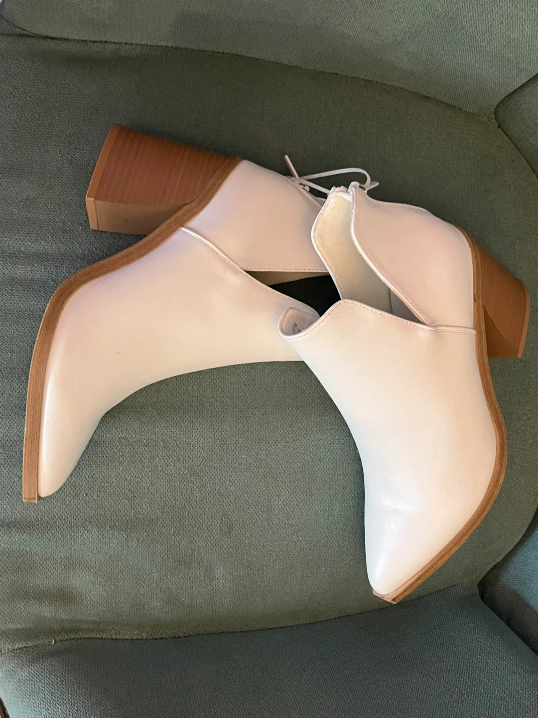 White Pointed Toe Block Heel Booties - photo 2