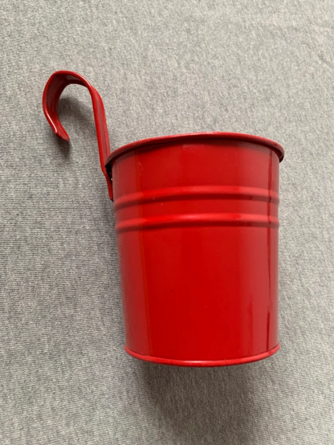 Red Hanging Metal Bucket