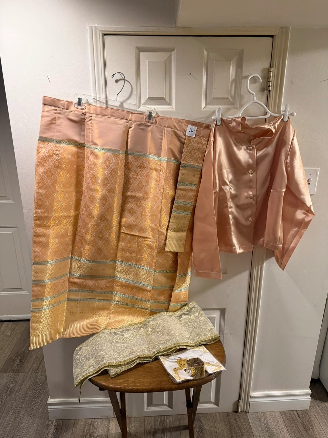 New Peach Satin Kimono Style Top and Matching Skirt