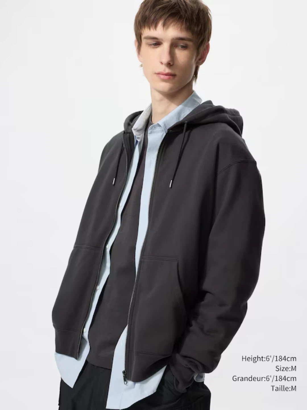 Men's Charcoal Zip-Up Hoodie - Size S
