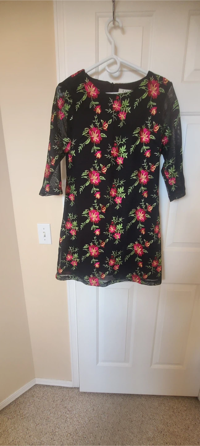 Black Embroidered Floral Mesh Dress