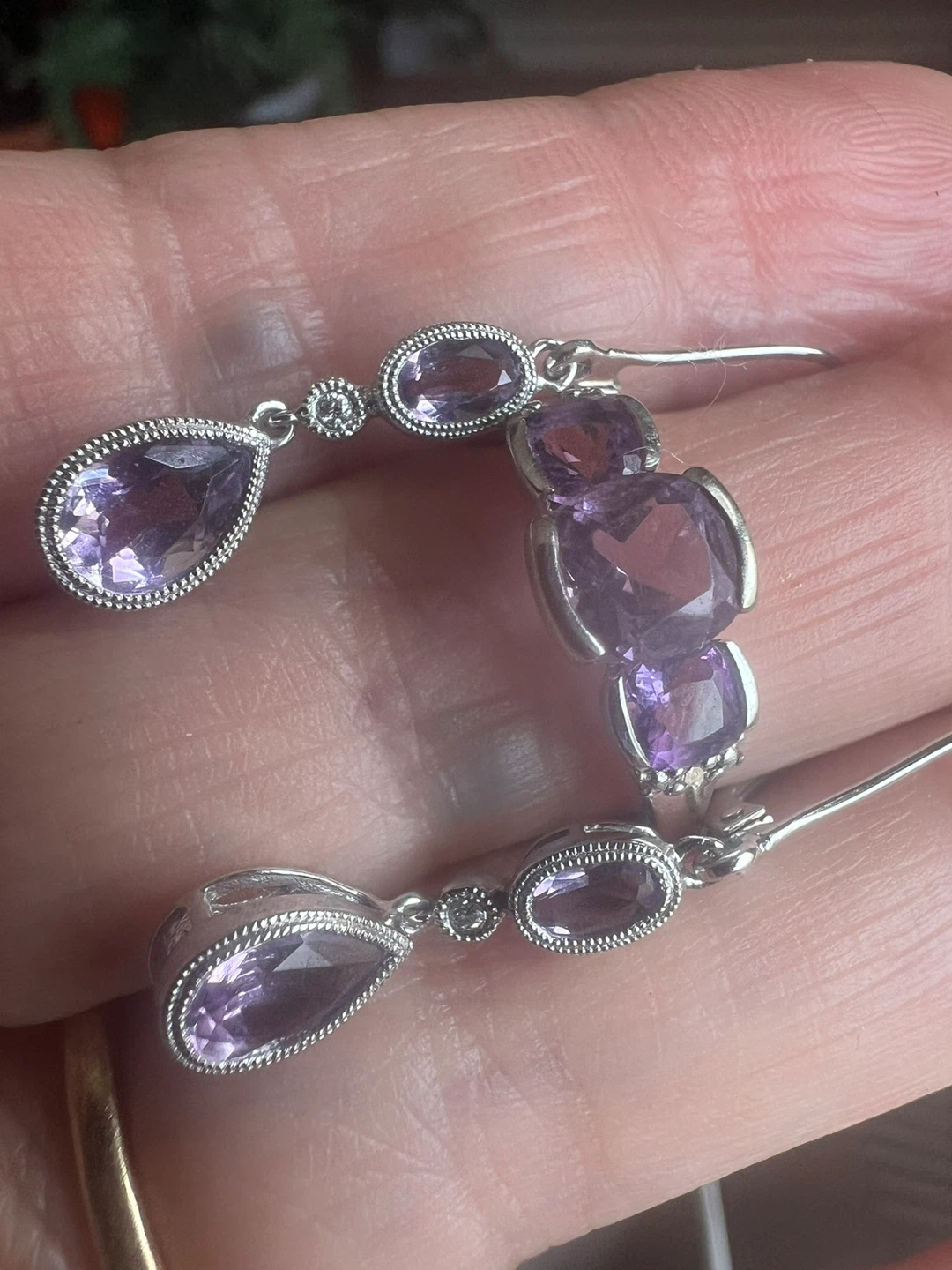 10 k  Amethyst Drop Earrings and Ring