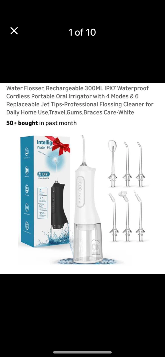 Rechargeable Water Flosser with 4 Modes & 6 Replaceable Tips