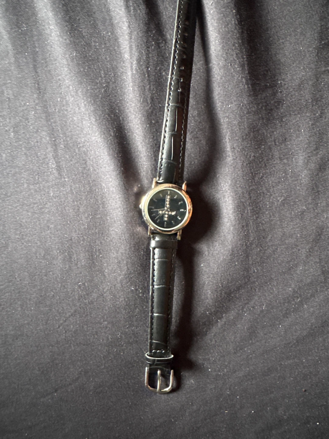 Women's Black Faux Leather Band Watch