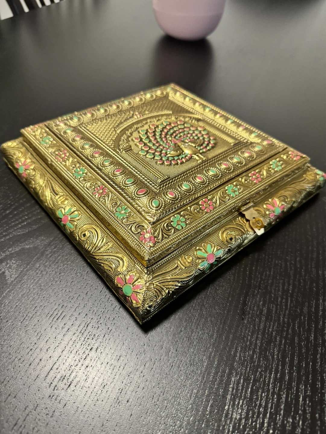 Decorative Nut Box with Peacock Design