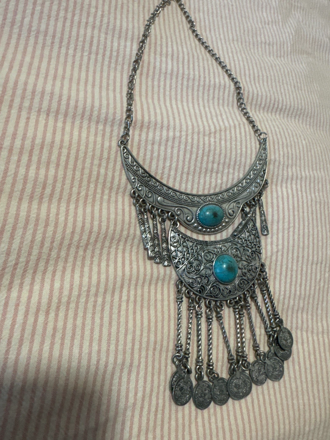Silver statement necklace with turquoise accents