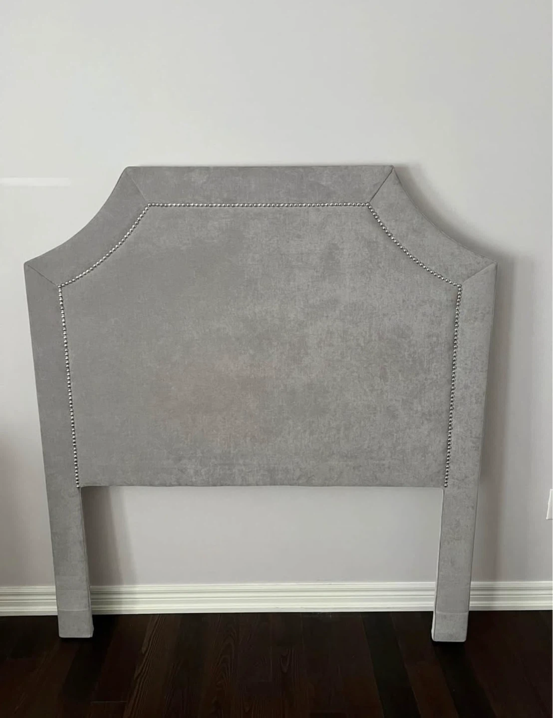 Grey Velvet Headboard with Studs