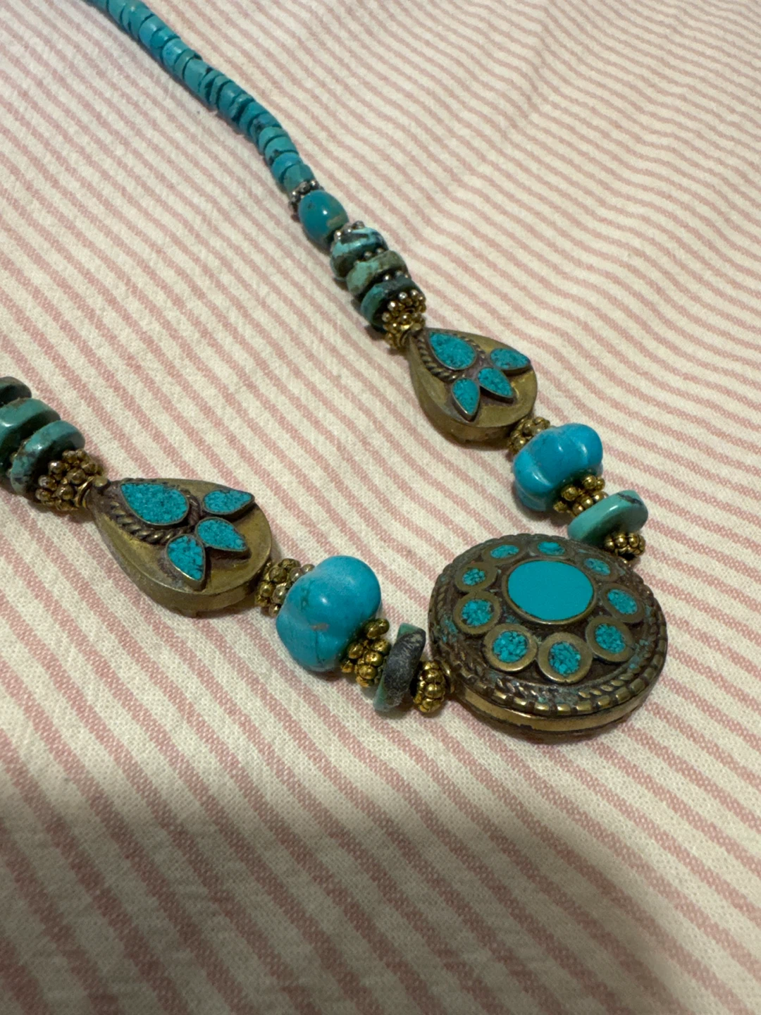 Turquoise Beaded Necklace with Brass Accents - photo 2