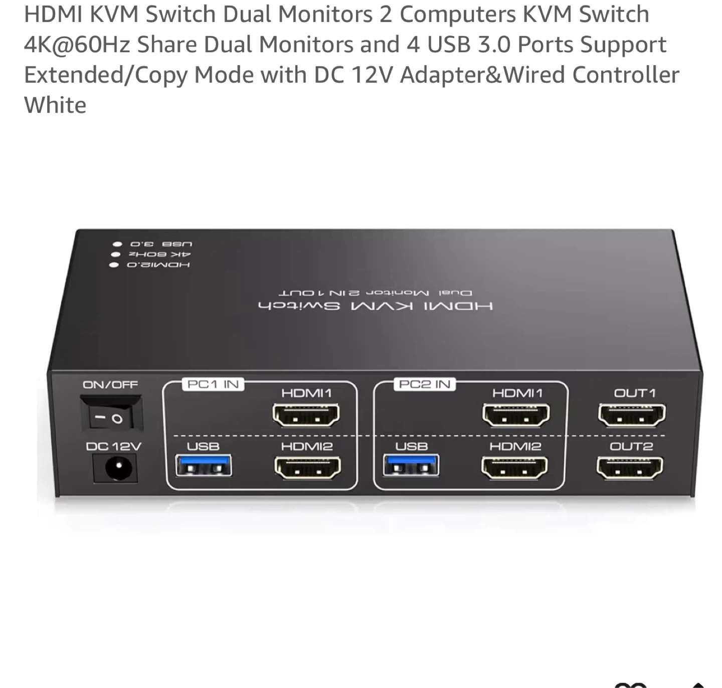 HDMI KVM Switch Dual Monitor 2 Computers KVM Switch 4K@60Hz HD2