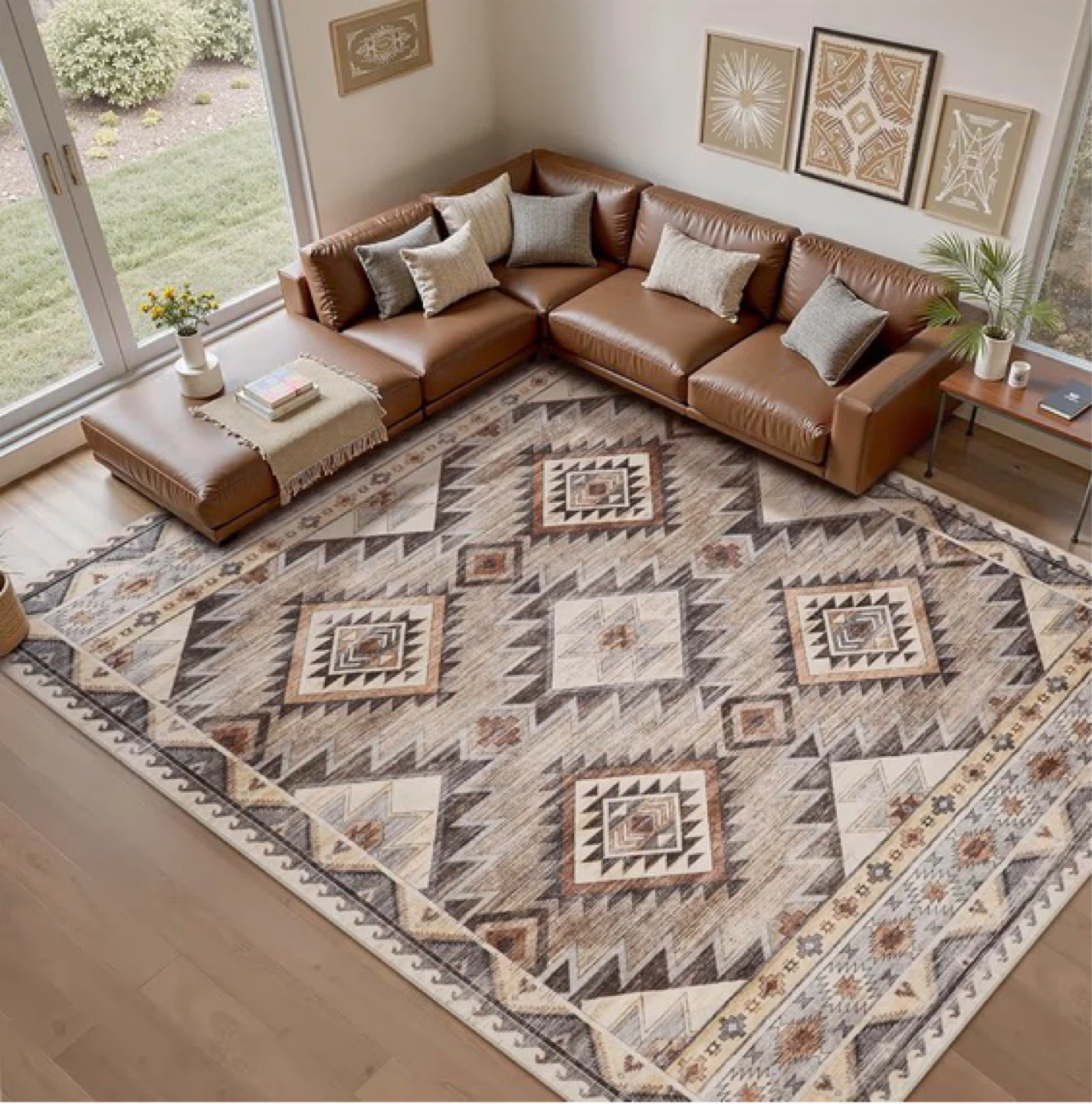 Southwestern Pattern Machine Washable Rug