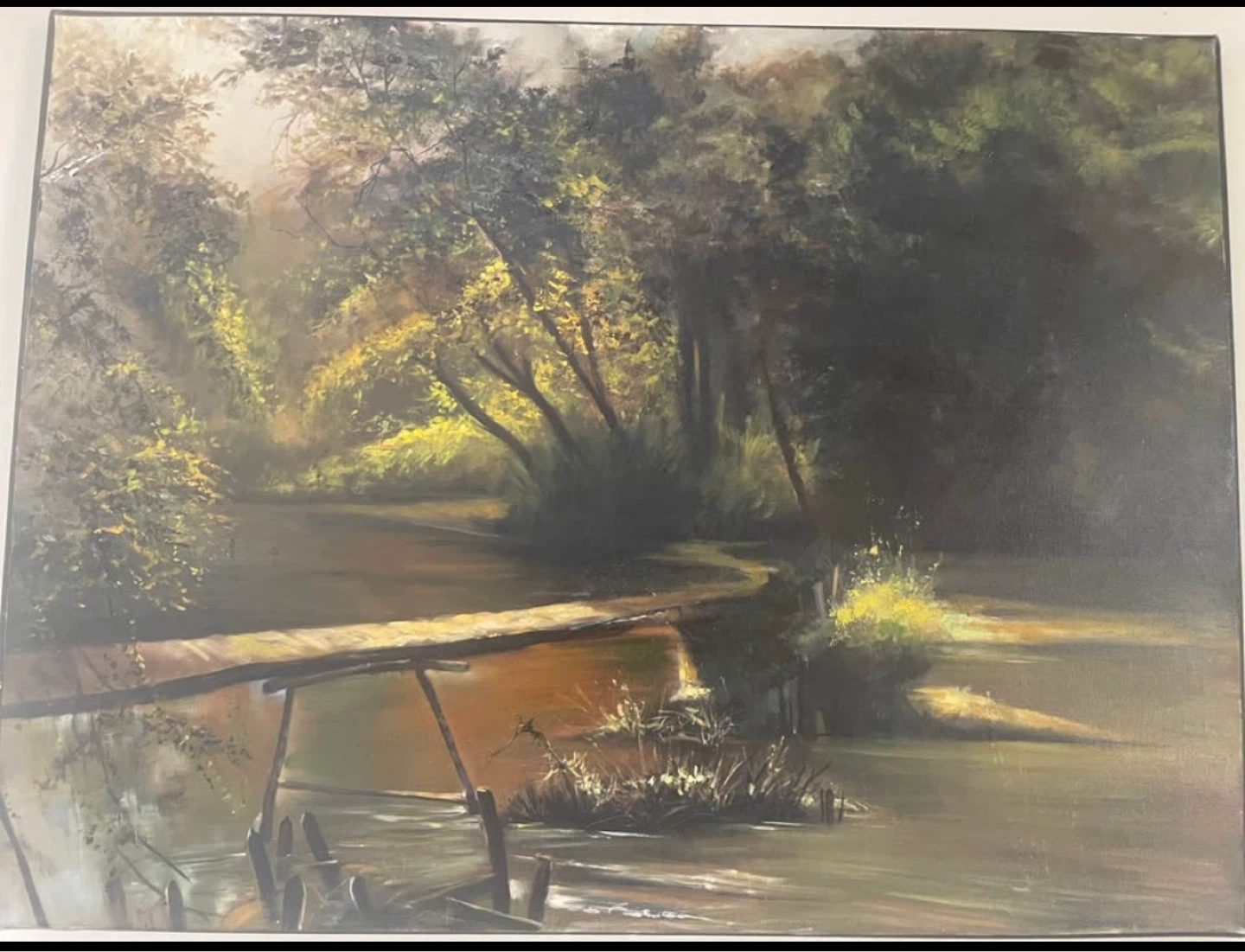 Oil Painting - Serene Landscape with Bridge - photo 2