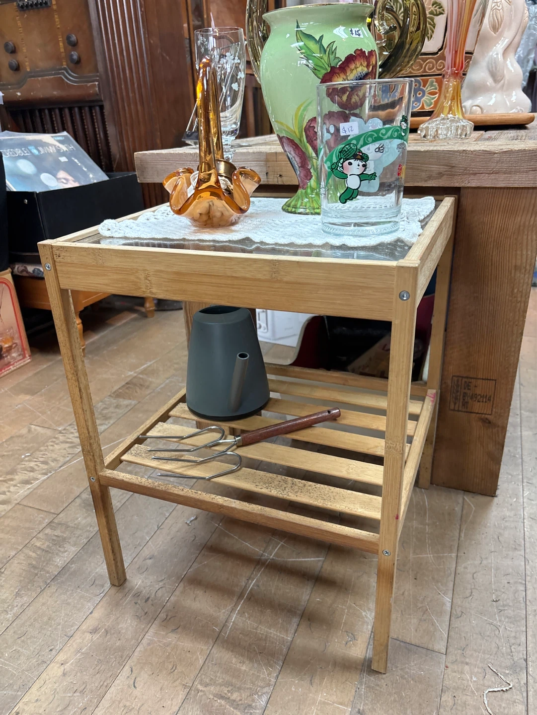 Bamboo Side Table with Glass Top