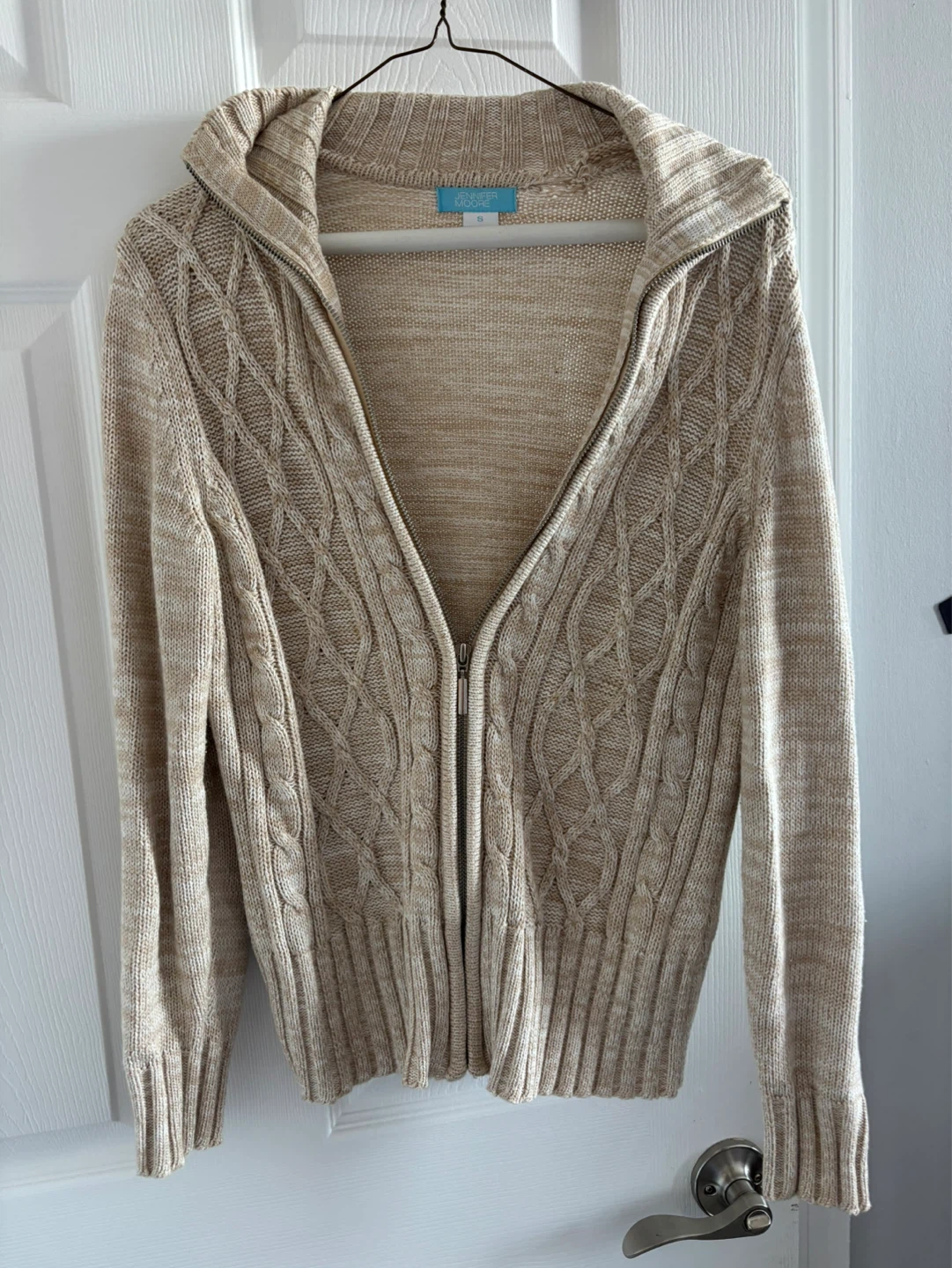Jennifer Moore Women's Size S Cable Knit Zip-Up Sweater